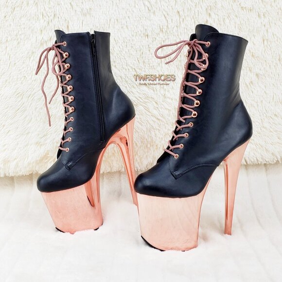 Pleaser Rose Gold Platform 8" Heels Ankle Boots Flamingo 1020 - Picture 2 of 13